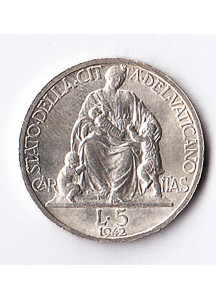1942 - Lire 5 Argento Vaticano Pio XII Carità con fanciullo Fdc Rara